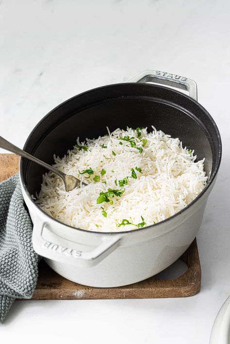 Fluffy White Basmati rice cooked on stove top Basmati Rice Stove Top, Cooking Rice On Stove, Rice On Stovetop, White Basmati Rice, Basmati Rice Recipes, Rice In The Microwave, Pilau Rice, White Rice Recipes, Rice On The Stove