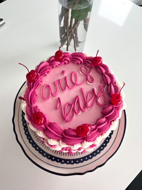 Pink Birthday Cake Aries Aesthetic Aries Birthday Outfit, Aries Themed Birthday Party, Aries Season Cake, Aries Birthday Party, Aries Baby Cake, Aries Birthday Cake, Aries Party, Aries Cake, 26 Birthday