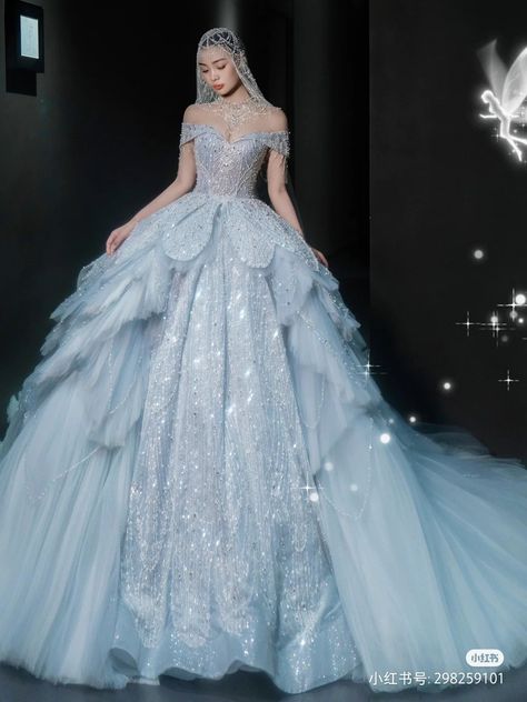 Magical Ball Gown, Ice Princess Dress Ball Gowns, Ice Blue Wedding Dress, Fancy Ball Gowns, Yule Ball Dress, Snowflake Dress, Snow Dress, Beautiful Evening Dresses, Ice Dresses