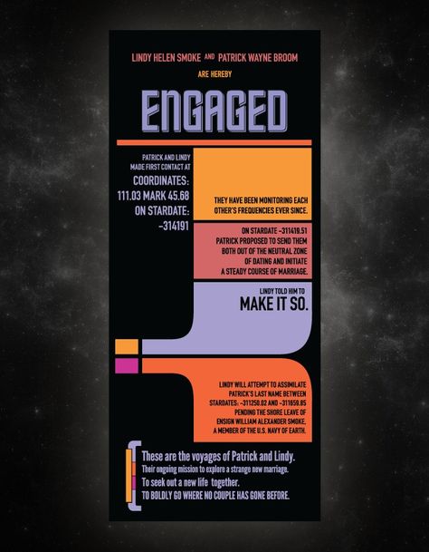 Geek Wedding Invitations, Theme Wedding Invitations, Star Trek Party, Star Trek Wedding, Star Trek Theme, Marriage Officiant, Engagement Announcements, Diy Wedding Planner, Nerd Wedding