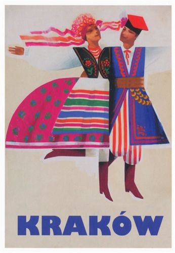 Polish Art Center - Post Card: Krakow, Polish Promotion Poster. Very clever Polish poster originally designed in 1970's ? by artist Wiktor Gorka to promote tourism to Poland. Polish Traditional Costume, Poland Culture, Polish Posters, Polish Poster, Pattern Design Inspiration, Folk Clothing, Cow Painting, Art Deco Posters, Folk Dance