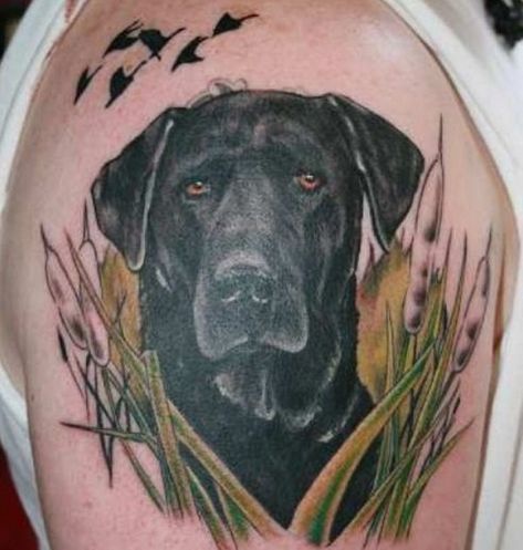 black lab tattoo Black Dog Tattoo, Lab Tattoo, Corgi Tattoo, Labrador Retriever Training, Tattoo Portrait, Animal Sleeve Tattoo, Yellow Labrador Retriever, Popular Dog Breeds, Lab Dogs