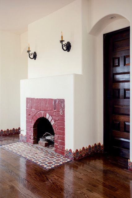 Loup Residence - Mediterranean - Living Room - Los Angeles - by Green Works Construction & Design Inc | Houzz Mediterranean Living Room, Mediterranean Living, Mediterranean Kitchen, Fireplace Ideas, Spanish House, Home Fireplace, Construction Design, California Homes, Living Room Wall