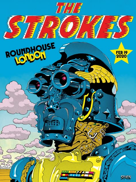 Poster Rock, London Poster, Music Poster Design, Vintage Poster Design, The Strokes, Tour Posters, Rock Posters, Round House, Poster Retro