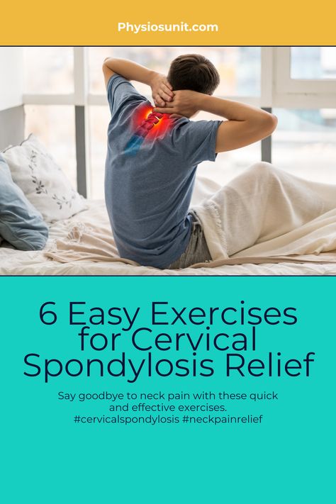 Among the common reason for neck pain, cervical spondylosis is most common. You will feel irritating pain around the neck with a feeling of stiffness that will irritate your whole day. You won’t be able to concentrate on your work. But you need not have to worry because by following simple cervical spondylosis exercises every day you can get rid of cervical spondylosis. #cervicalspondylosis #neckpainrelief Spondylosis Exercises, Cervical Spine Exercises, Cervical Pain Exercises, Neck Strengthening Exercises, Stenosis Exercises, Spine Exercises, Neck Strengthening, Spinal Degeneration, Forward Head Posture Exercises