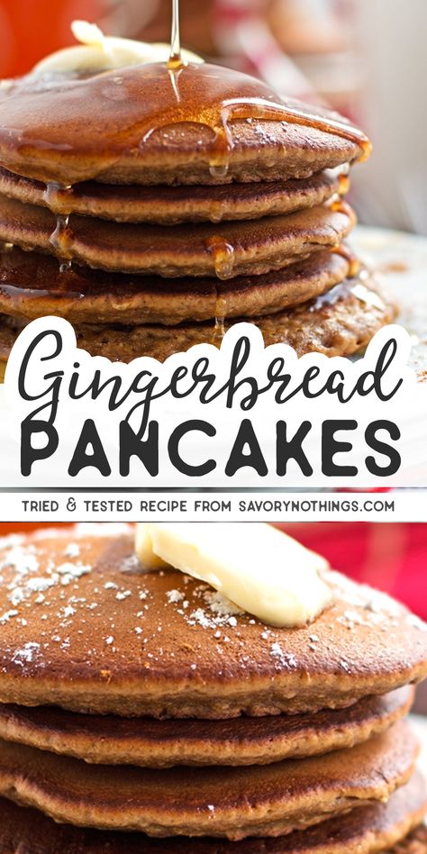 Holiday Breakfast Recipes, Gingerbread Pancakes Recipe, Easy Christmas Breakfast, Christmas Pancakes, Gingerbread Pancakes, Easy Gingerbread, Christmas Breakfast Recipe, Holiday Breakfast, Christmas Breakfast