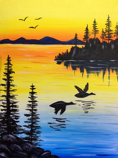 Senary Painting Art, Paint Sunset, Crane Painting, Sunset Flight, Easy Landscape Paintings, Beach Art Painting, Watercolor Paintings Nature, Animal Portraits Art, Beautiful Art Paintings