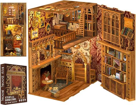 Ghibli Crafts, Studio Ghibli Crafts, Dollhouse Bookshelf, Book Nook Kit, Diy Book Nook, Bookshelf Art, Warm Fireplace, Oil Painting Frames, 3d Wooden Puzzle