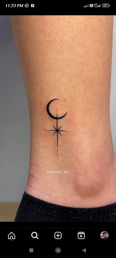 Crescent Moon Dreamcatcher Tattoo, Crescent Moon And Star Tattoo, Moon And Star Tattoo, Circle Arrow, Behind Ear Tattoos, Crescent Moon Tattoo, Crescent Moon And Star, Ear Tattoos, Star Tattoo