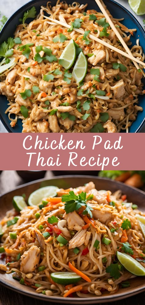 Chicken Pad Thai Recipe | Cheff Recipes Thai Chicken And Noodles, Chicken Dinner Ideas Asian, Easy Healthy Chinese Food Recipes, Supper Ideas Healthy Chicken, Wok Stir Fry Recipes, Thai Food Recipes Easy, Thai Wok Recipes, Asian Inspired Meals, Healthy Balanced Dinner Ideas