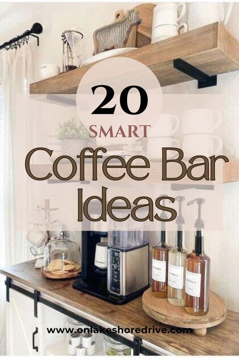 In this post I want to show you 20 smart coffee bar ideas you can be inspired by for your own home and create a convenient and pretty corner dedicated for hot drinks! Kitchen Espresso Bar, What To Put On A Coffee Bar, Coffee Corner Inspiration, Espresso Home Bar, Coffee Bar Ideas In Living Room, Barista Bar At Home, Small Simple Coffee Bar Ideas, Coffee Bar Shelving, High End Coffee Bar