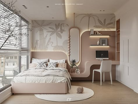 Curve Bed Design, Kids Room 2 Beds, Kids Bedroom Design Modern, Child Bedroom Design, Aesthetic Kids Room, Children Bedroom Design, Children Room Design, Kids Bedroom Furniture Design, Bedroom Layout Design