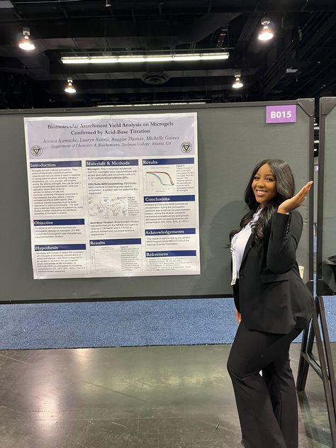 From November 9th - 12th, 2022 I had the pleasure of presenting my research, under the instruction of my P.I Dr. Michelle Gaines, at the Annual Biomedical Research Conference for Minoritized Students (ABRCMS) in Anaheim, CA on the effect of microgels and how they may be of use within biomedical applications. The research was entitled "Biomolecular Attachment Yield Analysis on Microgels Confirmed by Acid-Base Titration". This was my first experience attending an international conference. Academic Conference Aesthetic, Research Conference Aesthetic, Research Assistant Aesthetic, Research Lab Aesthetic, Biomedical Engineering Aesthetic, Researcher Aesthetic, Conference Aesthetic, Research Aesthetic, Medical Conference