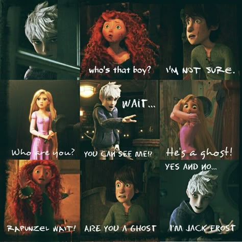 Hiccup: Are you a ghost? Speak, apparition! Merida And Hiccup, The Big 4, Disney Crossover, Disney Crossovers, Big Four, Rise Of The Guardians, Disney Jokes, Modern Disney, Dreamworks Animation