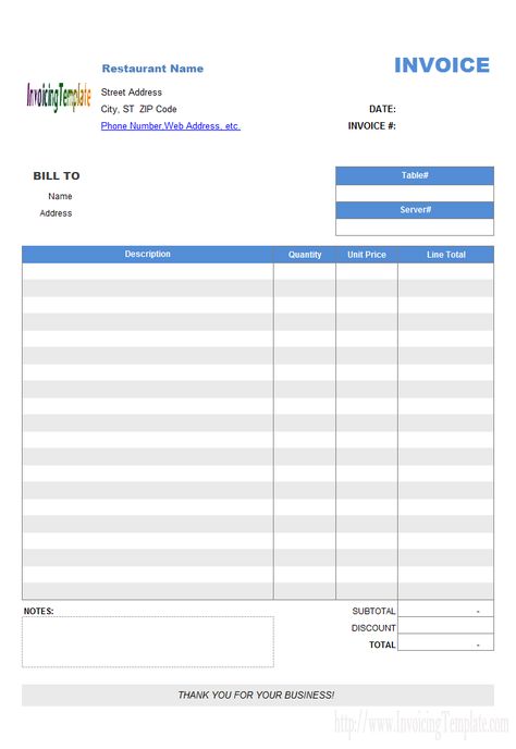 Restaurant Dining Invoice Template (No Tax) Printable Check Register, Invoice Design Template Free, Graphic Design Invoice, Invoice Template Free Download, Design Invoice Template, Invoice Format In Excel, Biodata Format Download, Free Invoice Template, Invoice Layout