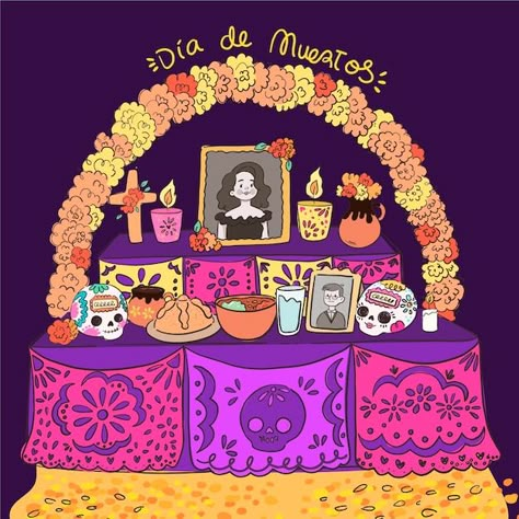 Dibujado a mano ilustración de altar de ... | Free Vector #Freepik #freevector #altar #altar-muertos #ofrenda #todos-santos Dia De Los Muertos Party Ideas, Dia De Los Muertos Decorations Ideas, Spanish Projects, Mexican Culture Art, Chicano Art, Mexican Culture, Diy Crafts For Home Decor, Día De Muertos, Diy Clay