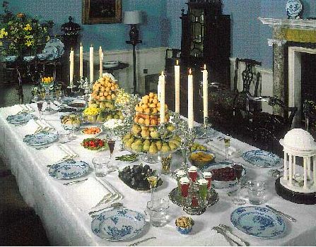 The following image depicts what a normal dinner table would look like in a high class family during the 18th century in England. This image emphasizes the importance of elegant dinning utensils. This image shows how higher class individuals liked to dine in luxury and people began to try new foods and spices in 18th century England. This image comes from Sarah Nichols, a curator of decorative arts at Carnegie Museum of Art. This image  is from a credited museum therefore making it reliable. Thomas Chippendale, Formal Table Setting, Table D Hote, Exotic Food, Formal Dinner, Fall Table, Beautiful Table, Place Settings, Dinner Table