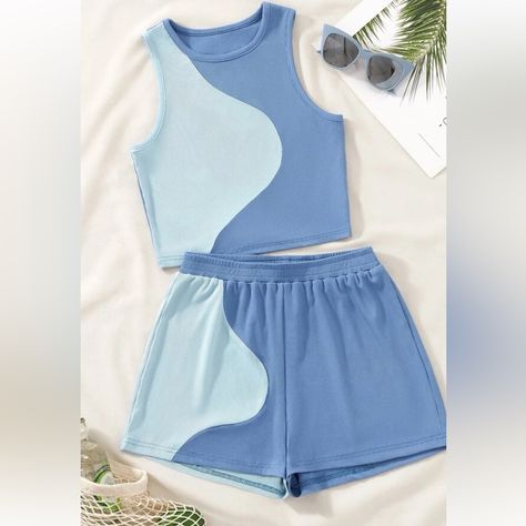 This Blue Set Is Super Cute And Comfy. I Really Love It But I Just Don’t Wear It. The Top And Bottoms Are Size Medium And Are True To Size. Also Stretchy Which I Also Like! Perfect Condition, Never Worn, No Rips Or Snags. I’m Flexible With Pricing:) Tank Top Shorts, Cute Dress Outfits, Quick Outfits, Cute Outfits For School, Cute Preppy Outfits, Trendy Summer Outfits, Easy Trendy Outfits, Summer Style Casual