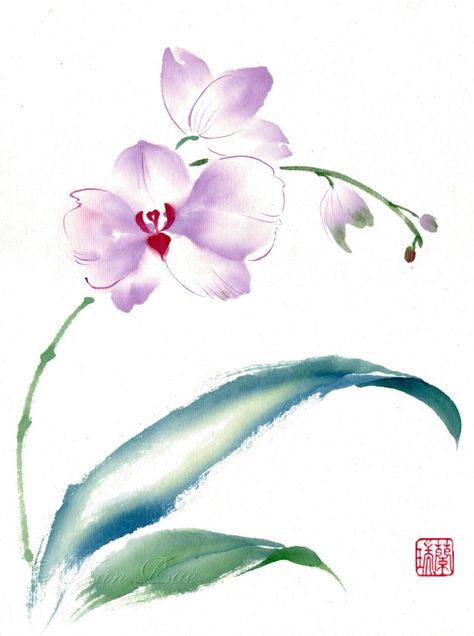 Chinese Painting Flowers, Calligraphy Chinese, Chinese Watercolor, Orchids Painting, Chinese Flowers, Chinese Flower, Calligraphy Paper, Sumi E Painting, Calligraphy Brush