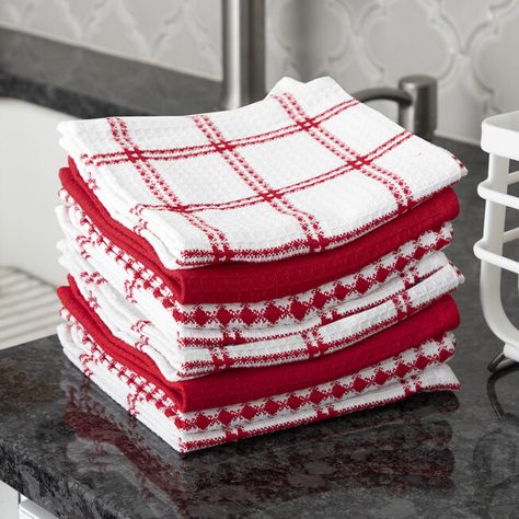 The all-purpose all-star of any household, this set of 8 T-fal Solid and Stripe Waffle Kitchen Towels ensures a dependable resource is always close at hand. Coca Cola Kitchen, Kitchen Tablecloths, Dish Rag, Dobby Weave, Kitchen Hand Towels, Kitchen Towel Set, Terry Towel, Washing Dishes, Kitchen Dishes