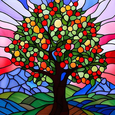 Third in a series of faux stained glass apple tree illustrations Stained Glass Apple, Glass Trees, Glass Apple, Glass Tree, Faux Stained Glass, Tree Illustration, Apple Tree, Stain Glass, Kids Crafts