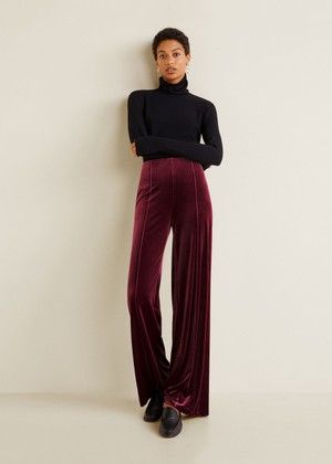 Velvet Pants Outfit Party, Red Velvet Pants Outfit, Velvet Trousers Outfit, Velour Pants Outfit, Velvet Pants Outfit, Red Velvet Pants, Palazzo Pants Outfit, Wide Leg Pants Outfit, Winter Pants Outfit