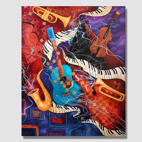 Supper Club Contemporary Jazz Music Guitar Painting Jazz Painting, Arte Jazz, Violin Art, Music Art Print, Music Canvas, Jazz Art, Guitar Painting, Music Painting, Music Artwork