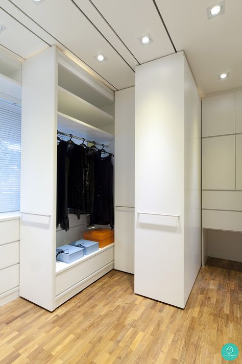 Who wouldn't love full length closet storage space? #walkinwardrobe #storage Wardrobe Design Bedroom Outside, Hidden Room Behind Wardrobe, Pull Out Closet Wardrobes, Pull Out Wardrobe Ideas, Pull Out Closet Storage, Pull Out Wardrobe, Wardrobe Pull Out, Pull Out Closet, Tv Within Wardrobe