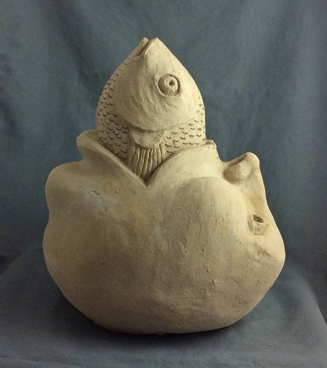 Original Art Ceramic Sculpture, measuring: 23W x 23H x 15D cm, by: Sandra Borges (Portugal). Styles: Figurative, Expressionism. Subject: Humor. Keywords: Proverb, Cartoon, Stoneware, Fish, Head. This Ceramic Sculpture is one of a kind and once sold will no longer be available to purchase. Buy art at Saatchi Art. Surreal Ceramic Sculpture, Egg Sculpture Ideas, Whimsical Ceramic Art, Ceramics Ideas Sculpture, Weird Ceramic Art, Fish Sculpture Clay, Ceramic Sculpture Ideas Creative, Ceramic Fish Sculpture, Plaster Sculpture Ideas