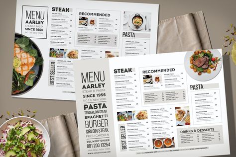 Typography Menu Design Template PSD - Size A3 (16.5×11.6 Inches) + Bleed Area. Food Menu Design Layout, Steak Menu, Menu Design Layout, Menu Flyer, Food Menu Template, Menu Design Template, Food Menu Design, Coffee Menu, Steak House