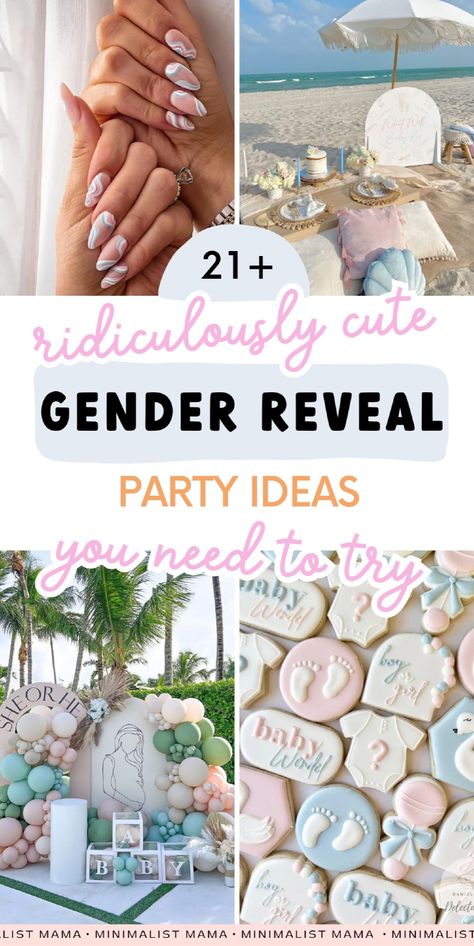 Planning a gender reveal party and looking for fun gender reveal ideas? Check out my list of gender reveal party ideas, including the best cakes, games, themes, nails, cupcakes, decorations, and more! Find unique ways to reveal your baby’s gender and even ideas for baby showers. Gender Reveal Themes January, Gender Reveal Easy Decorations, Gender Reveal Marquee Letters, Dessert Table Gender Reveal, Gender Reveal And Baby Shower In One, Cute Simple Gender Reveal Ideas, Gender Reveal Party Ideas Decorations, Gender Reveal Set Up, Gender Reveal Themes Creative