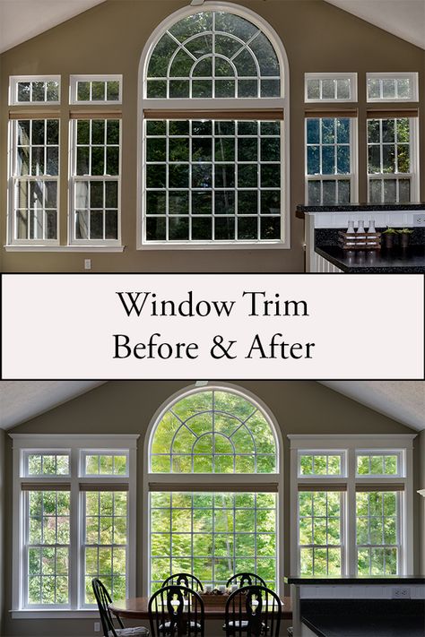 DIY Window Trim | Farmhouse Baseboards, New Home Windows, Window Molding Trim, Window Remodel, Farmhouse Trim, Diy Window Trim, Black Window Trims, Sliding Doors Exterior, Interior Window Trim