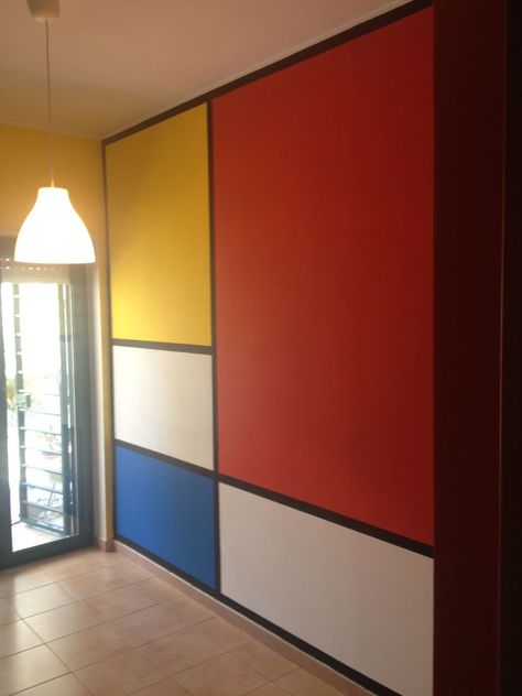 With blues, teals, and greens? Mondrian Wall, Colorful Kids Room, Kids Room Paint, Kids Rooms Diy, Bedroom Wall Designs, Metal Tree Wall Art, Wall Paint Designs, Wall Paint Colors, Piet Mondrian