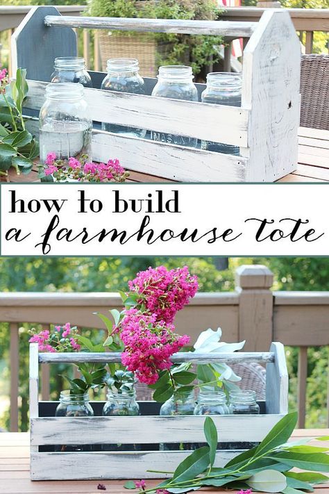 How to build a farmhouse tote built with new materials--but I'm going to make one from bits and pieces I have in the shop... reclaimed wood, chair spindles, etc. Wood Tote, Vibeke Design, European Style Homes, European Home Decor, Diy Holz, Funky Junk, Diy Home Decor Ideas, Diy Farmhouse, Décor Diy