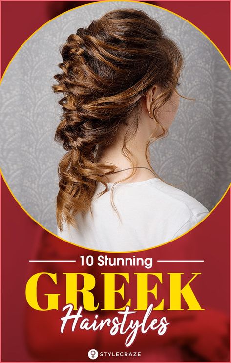 Greek women are known for their toga dress, flowing gowns, pastel shades, flawless skin and beautiful hairdos. The braid that they make may look simple but has a mesmerizing effect on the onlookers, making it a magazine cover page try out. #Hairstyles #Hairstyle #Greek Easy Goddess Hairstyles, Greek Dress Women, Greek Goddess Hairstyles For Curly Hair, Greek Goddess Hair And Makeup, Greek Goddess Hairstyles Long, Greek Braid Hairstyles, Greek Goddess Hairstyles Easy, Greek Mythology Hairstyles, Toga Hairstyles