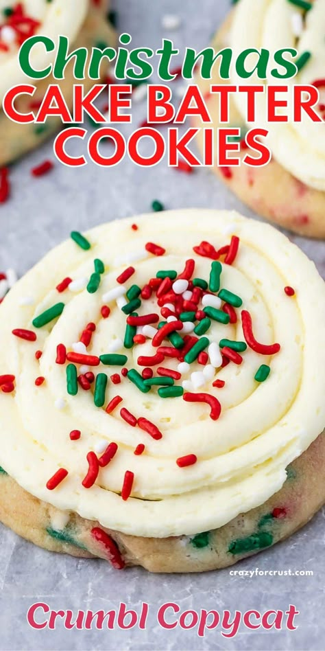 Confetti Cake Batter Cookies, Crumbl Cookie Strawberry Shortcake, Little Debbie Tree Cookies, Crumbl Birthday Cake Cookies, Christmas Sprinkle Cookies Recipes, Christmas Cake Batter Cookies, The Palatable Life Cookies, Christmas Cookies Crumbl, Christmas Butter Sprinkle Cookies