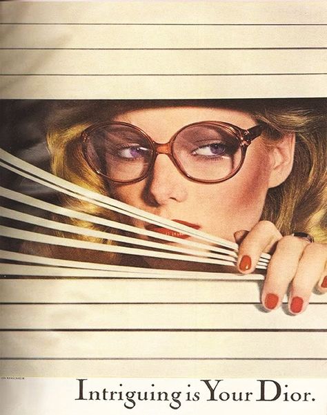 Christian Dior Advertisement, 1978, “Intriguing is your Dior”Photography by… Sunglasses Ads, Eyewear Ad, Patti Hansen, Fashion Ads, Dior Vintage, Gianfranco Ferre, Dior Sunglasses, Wearing Glasses, Vintage Eyewear