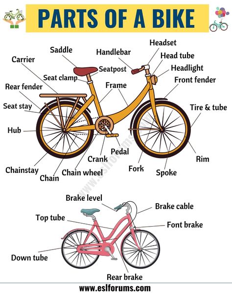 Bicycle Parts: 25+ Important Parts of a Bicycle with ESL Pictures - ESL Forums Learning English For Kids, English Learning Spoken, English Vocab, Good Vocabulary Words, Good Vocabulary, English Language Teaching, English Writing Skills, General Knowledge Facts, Learn English Vocabulary