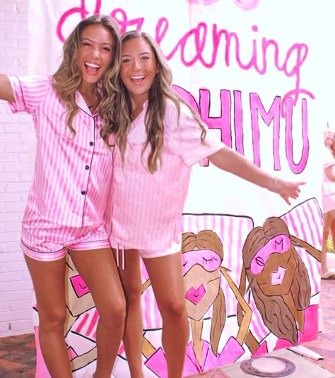 Pajama Day Sorority, Pajama Bid Day Theme, Pink Sorority Outfits, Pajama Sorority Theme, Cute Big Little Reveal Themes, Big Lil Reveal Themes, Work Week Themes Sorority, Sorority Pajamas, Sorority Work Week