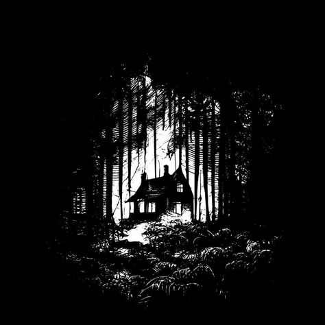 Spooky Woods, Black Canvas Art, Forest Drawing, Horror Drawing, Black And White Vector, Science Illustration, Black And White Sketches, Forest Illustration, House Illustration