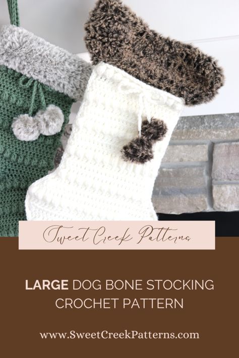 Crochet Dog Stocking Free Pattern, Crochet Thick Yarn Projects, Crochet Bone Pattern Free, Crochet Dog Stocking, Crochet Cat Stocking, Dog Stocking Crochet Pattern, Pet Stocking Crochet Pattern, Crochet Bone Stocking, Crochet Dog Bone Stocking Pattern