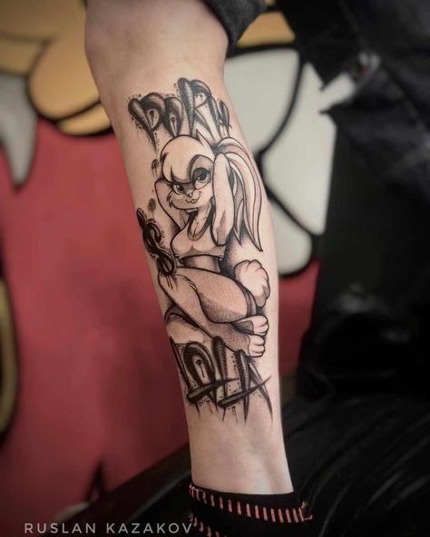 Lola Bunny Tattoo, Bunny Tattoo Ideas, Bunny Tattoo, Bunny Tattoos, Lola Bunny, New Tattoo Designs, Marvel Tattoos, Cartoon Character Tattoos, 3d Tattoos