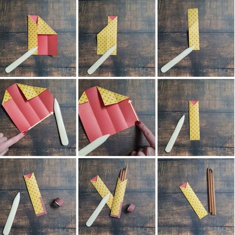 Origami Pen Stand, Origami Pencil, Origami Pencil Holder, Simple Origami, Piece Of Paper, How To Fold, Old Magazines, Origami Tutorial, Origami Easy