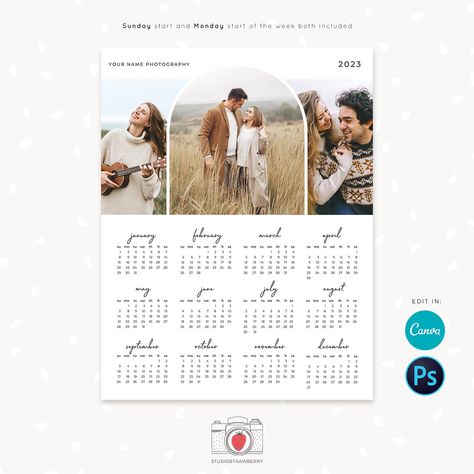 Calendar Photography, One Page Calendar, Photography Calendar, Window Arch, Photo Arch, Calendar Layout, Digital Invitations Wedding, Photo Window, 2023 Photo