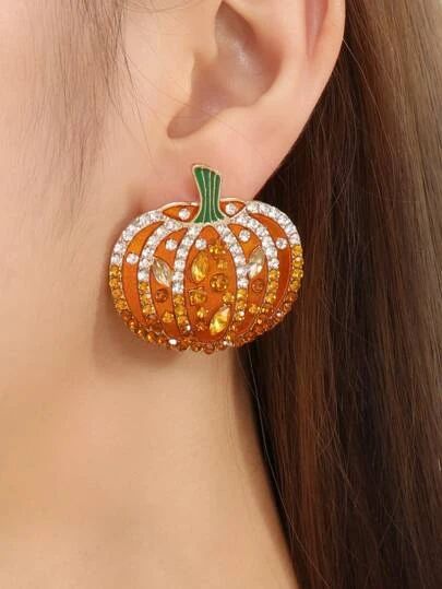 WishList | SHEIN Rhinestone Pumpkin, Fine Jewelry Necklace, Rhinestone Halloween, Glitter Stud Earrings, Halloween Pumpkin Designs, Crystal Teardrop Earrings, Antique Gift, Pumpkin Earrings, Valentine Birthday