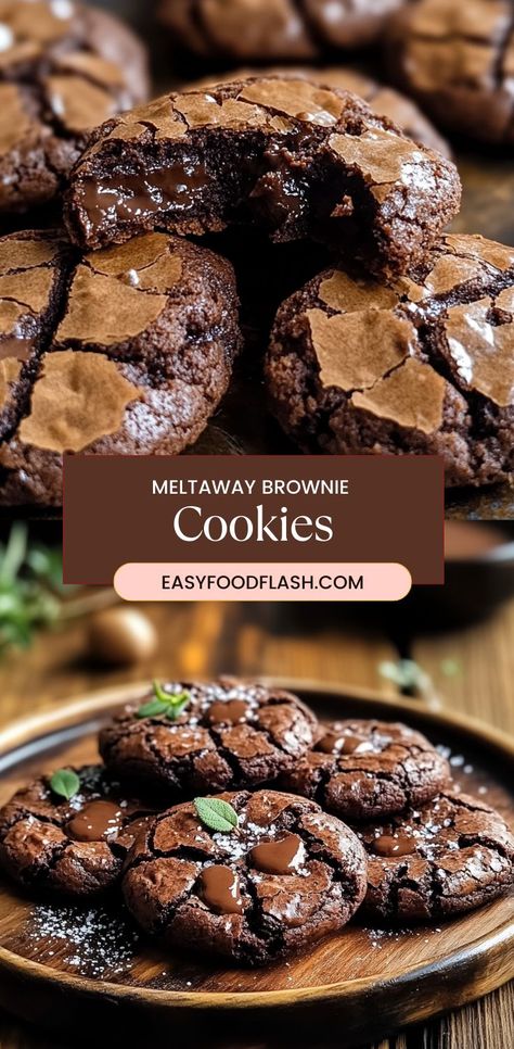 These Meltaway Brownie Cookies are a decadent blend of soft, fudgy brownies and classic cookies. Perfectly chewy with rich chocolate flavor and studded with chocolate chips, they literally melt in your mouth. Easy to make, they're ideal for satisfying chocolate cravings or impressing guests at any gathering! Fudgy Brownie Cookies Recipe, Chocolate Explosion Cookies, Chewy Brownie Cookies Nyt, Chocolate Meltaway Cookies, Brownie Meltaway Cookies, Brownie And Cookies Together, Meltaway Brownie Cookies, Cookies Packaging Ideas, Chewy Brownie Cookies