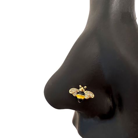 Bumble Bee Nose Stud 14kt Gold Jewelry, Diamond Nose Stud, Nose Studs, Gold Nose Rings, Nose Jewelry, Nose Rings, Nose Ring Stud, Tiny Heart, Nose Stud