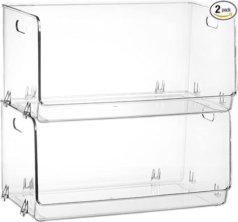 Amazon.com - Nicunom 2 Pack Stackable Plastic Storage Bins Open Front, Clear Pantry Organizer Bins Household Food Storage Bin for Kitchen, Countertops, Cabinet, Shelf, Fridge,Pantry Fridge Pantry, Stackable Plastic Storage Bins, Pantry Organizer, Clear Storage Bins, Freezer Organization, Organizer Bins, Cabinet Shelf, Stackable Storage Bins, Pantry Shelf