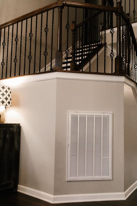 Before Photo. Home Updates with Fancy Vents Decorative Vent Covers | KBStyled Covering Air Return Vents, Return Vent Cover Ideas, Air Intake Cover Ideas, Interior Design Modern Farmhouse, Airy Home Decor, Bright And Airy Home, Air Return Vent Cover, Wall Vent Covers, Return Air Vent