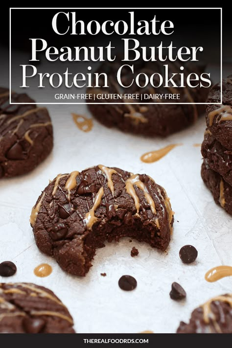 Protein Powder Cookies, Peanut Butter Protein Cookies, Chocolate Peanut Butter Recipes, Real Food Dietitians, Protein Treats, Protein Powder Recipes, Protein Desserts, Protein Bites, Peanut Butter Protein